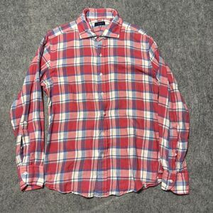 Proper Cloth Flannel Shirt Mens Plaid Custom Luxury Coral Blue Red Check Sz M